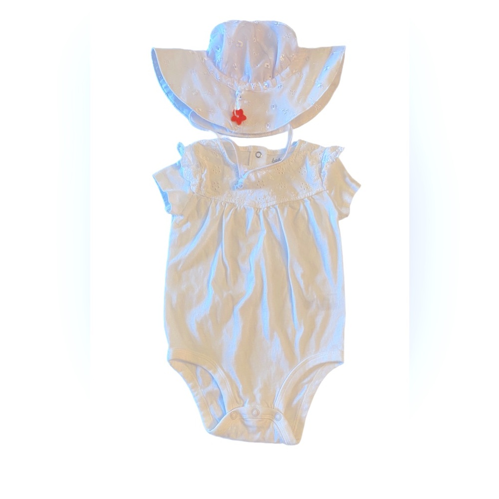 NWOT Baby B’Gosh White Romper with Wide Brim Floppy Hat Size 18 Months - Picture 1 of 12